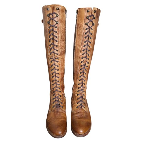 Bed Stu Della Boot Glastonbury Lace Up Knee High Leather Tan Rustic Size 7.5 - Picture 3 of 14